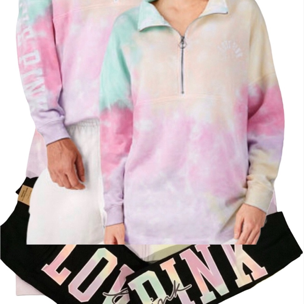 NEW VICTORIAS SECRET PINK VARSITY OVERSIZED PULLOVER SWEATSHIRT & LEGGINGS SET